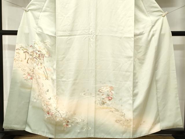 平和屋着物■訪問着　駒刺繍　御所車飛鶴流水花文　暈し染め　金彩　正絹　逸品　CABJ3538ev