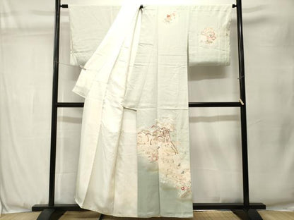 平和屋着物■訪問着　駒刺繍　御所車飛鶴流水花文　暈し染め　金彩　正絹　逸品　CABJ3538ev