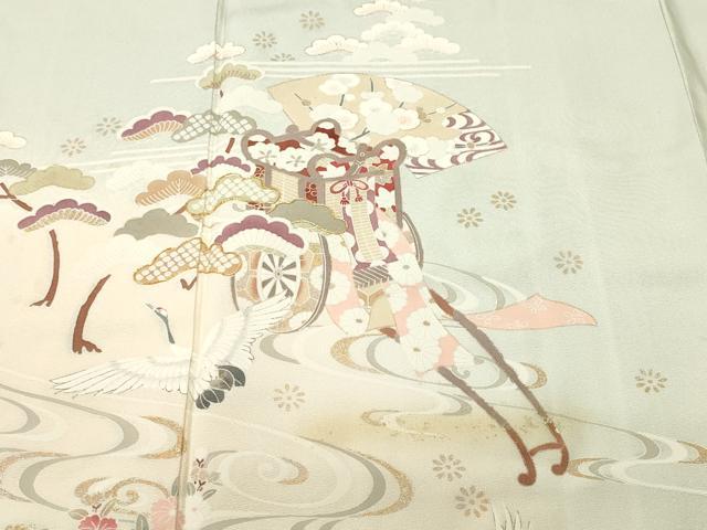 平和屋着物■訪問着　駒刺繍　御所車飛鶴流水花文　暈し染め　金彩　正絹　逸品　CABJ3538ev