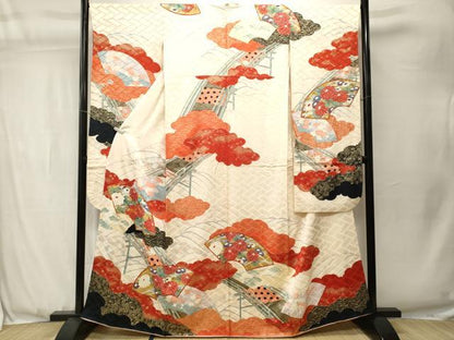 平和屋着物■豪華振袖　駒刺繍　松竹梅　地紙流水花文　金彩　正絹　逸品　CABJ3542ev