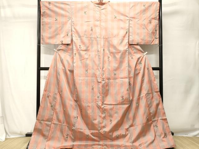 平和屋着物■上質な紬　格子　童子遊び　ロング丈　正絹　逸品　CABJ3543ev