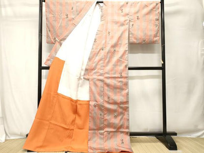 平和屋着物■上質な紬　格子　童子遊び　ロング丈　正絹　逸品　CABJ3543ev