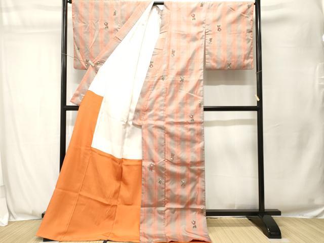 平和屋着物■上質な紬　格子　童子遊び　ロング丈　正絹　逸品　CABJ3543ev
