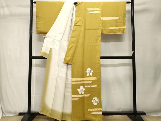 平和屋着物■訪問着　唐子　横段花唐草文　正絹　逸品　CABJ3546ev