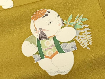 平和屋着物■訪問着　唐子　横段花唐草文　正絹　逸品　CABJ3546ev