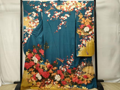 平和屋着物●豪華振袖　鳳凰花車文　暈し染め　金彩　正絹　逸品　CABJ3550ev