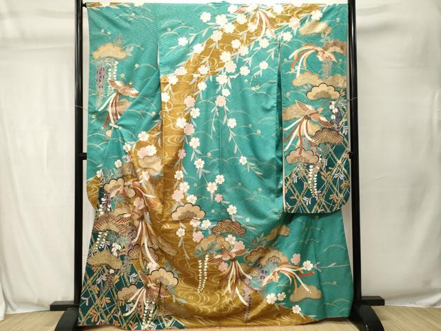 平和屋着物●豪華振袖　鳳凰枝垂れ桜松文　藤花房　金彩　正絹　逸品　CABJ3551ev