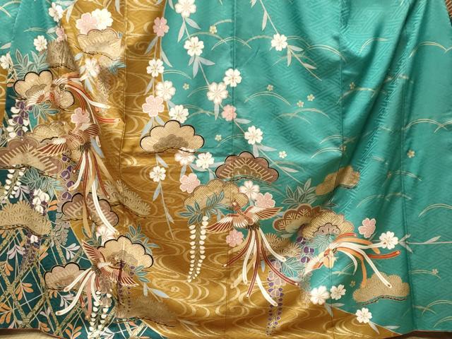 平和屋着物●豪華振袖　鳳凰枝垂れ桜松文　藤花房　金彩　正絹　逸品　CABJ3551ev