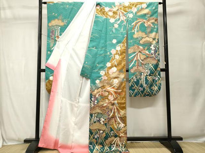 平和屋着物●豪華振袖　鳳凰枝垂れ桜松文　藤花房　金彩　正絹　逸品　CABJ3551ev
