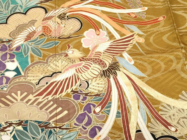 平和屋着物●豪華振袖　鳳凰枝垂れ桜松文　藤花房　金彩　正絹　逸品　CABJ3551ev