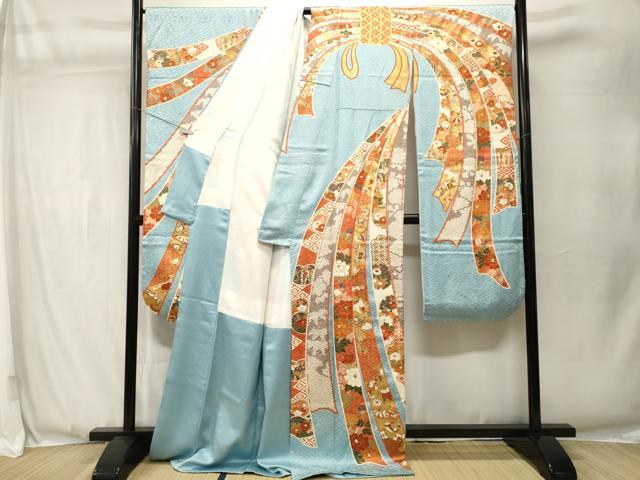 平和屋着物●豪華振袖　駒刺繍　束ね熨斗宝尽し雪輪花文　金彩　正絹　逸品　CABJ3554ev