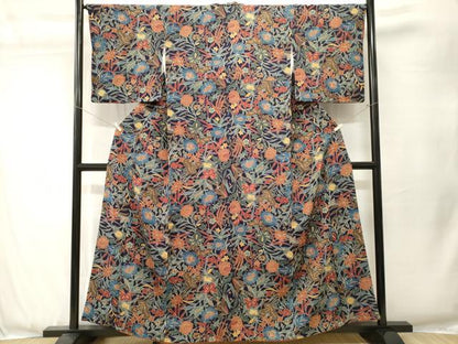 平和屋着物■上質な小紋　更紗草花文　正絹　逸品　CABJ3555ev