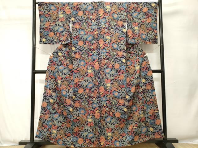 平和屋着物■上質な小紋　更紗草花文　正絹　逸品　CABJ3555ev