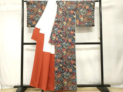平和屋着物■上質な小紋　更紗草花文　正絹　逸品　CABJ3555ev