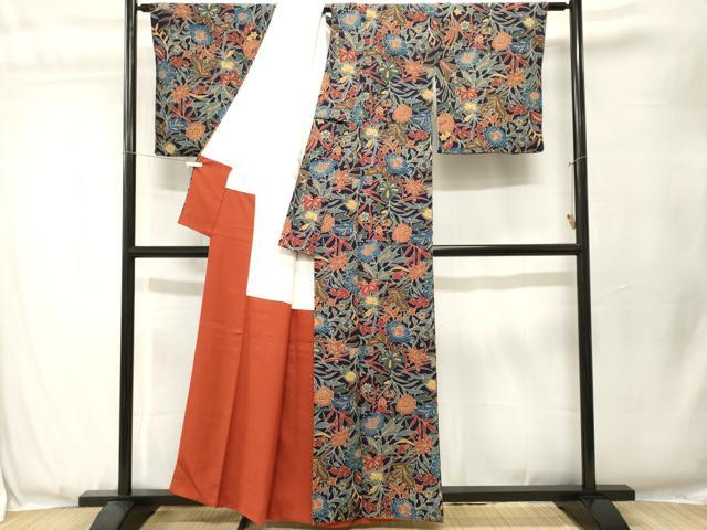 平和屋着物■上質な小紋　更紗草花文　正絹　逸品　CABJ3555ev
