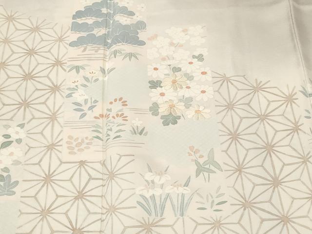 平和屋着物■訪問着　刺繍　麻の葉色紙花文　正絹　逸品　CABJ3557ev