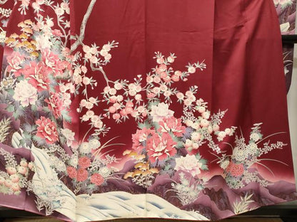 平和屋着物●豪華振袖　流水枝花文　暈し染め　金彩　正絹　逸品　CABJ3558ev
