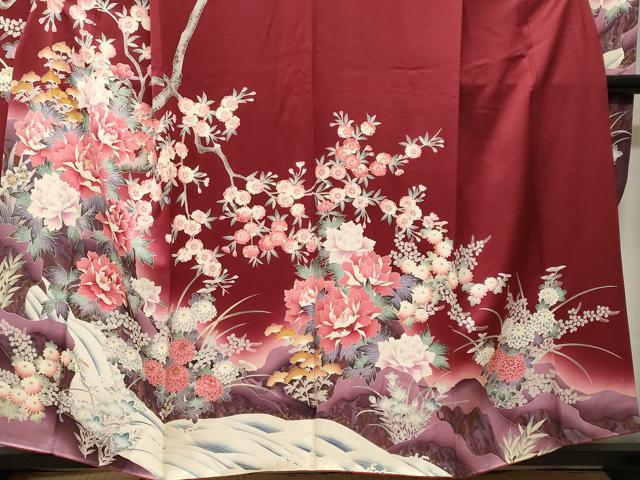 平和屋着物●豪華振袖　流水枝花文　暈し染め　金彩　正絹　逸品　CABJ3558ev