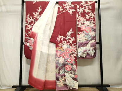 平和屋着物●豪華振袖　流水枝花文　暈し染め　金彩　正絹　逸品　CABJ3558ev
