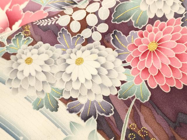平和屋着物●豪華振袖　流水枝花文　暈し染め　金彩　正絹　逸品　CABJ3558ev