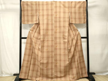 平和屋着物■小紋　格子舞蝶文　洗える着物　CABJ3571ev