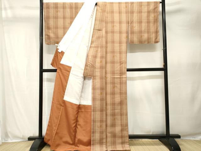 平和屋着物■小紋　格子舞蝶文　洗える着物　CABJ3571ev