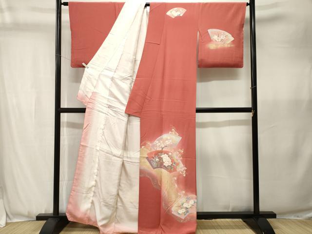 平和屋着物■訪問着　地紙重ね花鳥文　暈し染め　金彩　正絹　逸品　CABJ3581ev