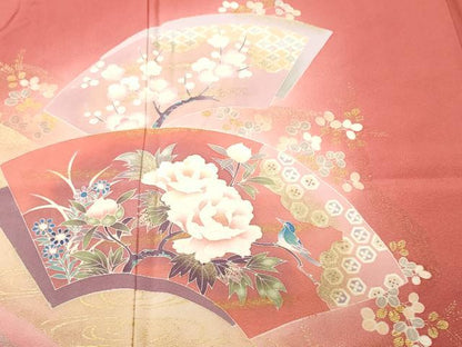 平和屋着物■訪問着　地紙重ね花鳥文　暈し染め　金彩　正絹　逸品　CABJ3581ev