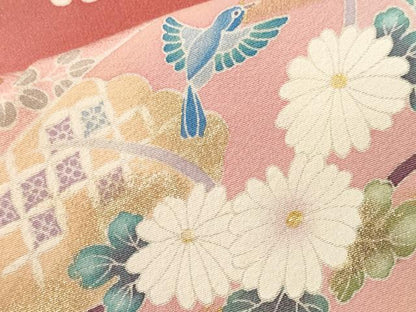 平和屋着物■訪問着　地紙重ね花鳥文　暈し染め　金彩　正絹　逸品　CABJ3581ev
