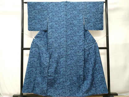平和屋着物■上質な小紋　藍　型染め　草花文　正絹　逸品　CABJ3583ev