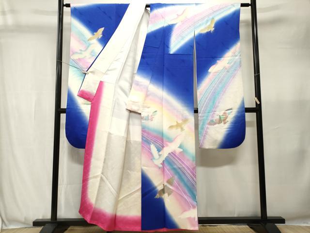 平和屋着物■写真家・秋山庄太郎　振袖　飛鳥文　暈し染め　金銀彩　正絹　逸品　CABJ3593ev