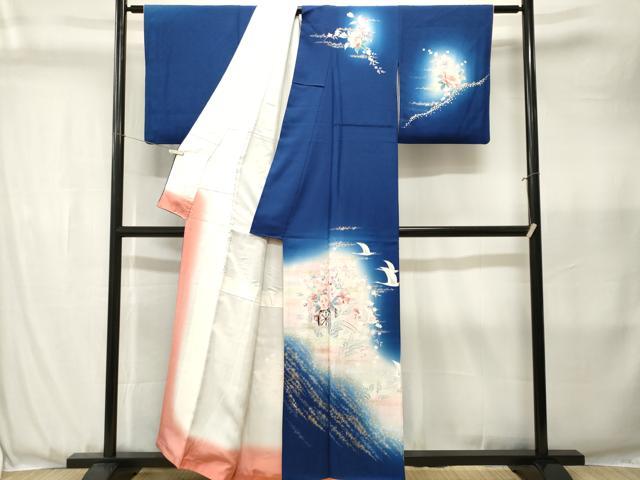 平和屋着物■訪問着　花車飛鶴文　暈し染め　金銀彩　正絹　逸品　CABJ3597ev