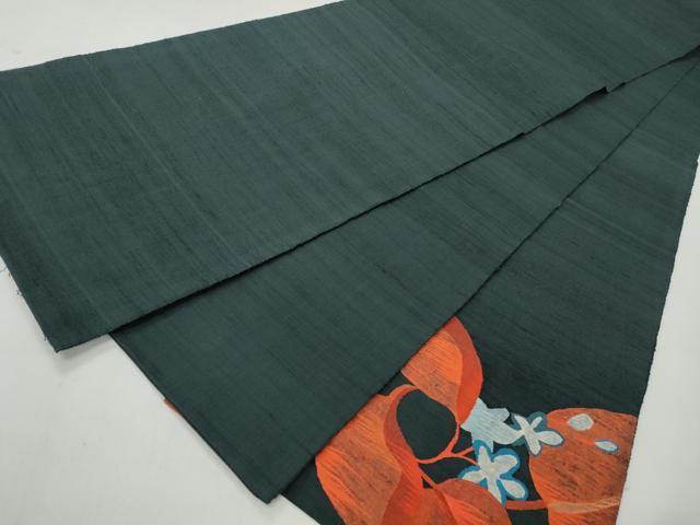 平和屋着物◎太鼓柄袋帯　紬地　すくい織　草花文　正絹　逸品　CABJ3605qe
