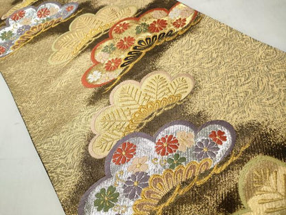 平和屋着物◎六通柄袋帯　唐織　草花文　金銀糸　正絹　逸品　CABJ3607qe
