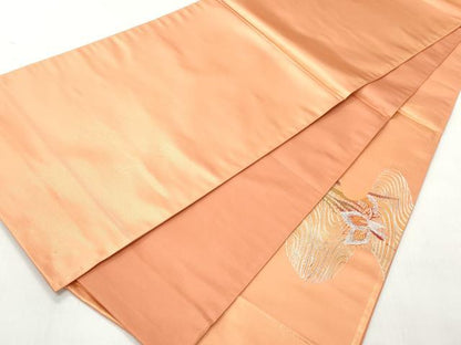 平和屋着物◎中国三大刺繍　相良刺繍　太鼓柄袋帯　流水杜若文　銀彩　正絹　逸品　CABJ3608qe
