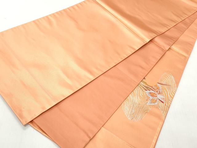 平和屋着物◎中国三大刺繍　相良刺繍　太鼓柄袋帯　流水杜若文　銀彩　正絹　逸品　CABJ3608qe