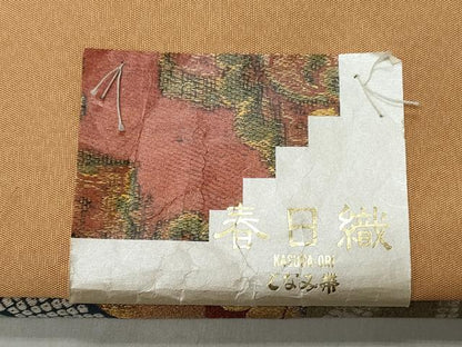 平和屋着物◎「美しいキモノ」お馴染みのメーカー　となみ織物　六通柄袋帯　春日織　草花文　金糸　証紙付き　正絹　逸品　CABJ3609qe