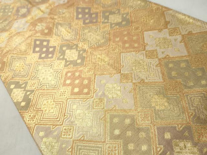 平和屋着物◎佐賀錦　六通柄袋帯　幾何学文　金糸　正絹　逸品　CABJ3610qe