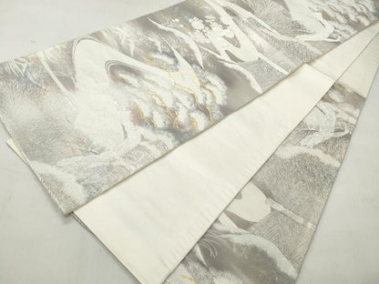 平和屋着物◎六通柄袋帯　流水枝松文　錦引箔　金銀糸　正絹　逸品　CABJ3612qe