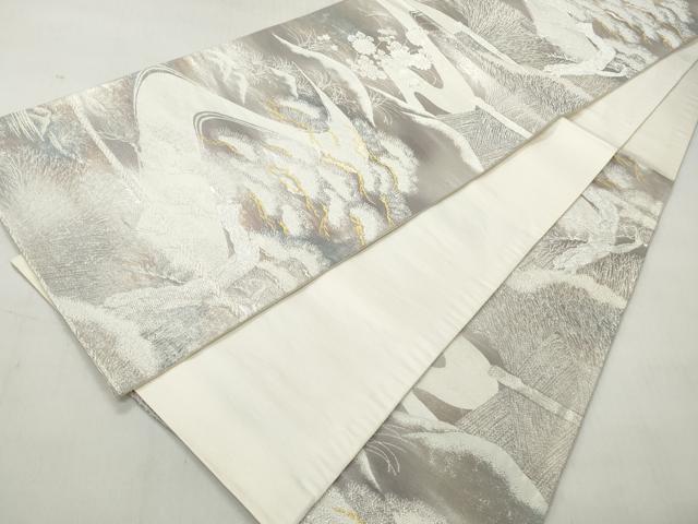 平和屋着物◎六通柄袋帯　流水枝松文　錦引箔　金銀糸　正絹　逸品　CABJ3612qe