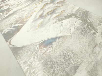平和屋着物◎六通柄袋帯　流水枝松文　錦引箔　金銀糸　正絹　逸品　CABJ3612qe