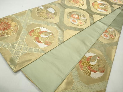 平和屋着物◎六通柄袋帯　唐織　蜀江花鳥丸文　金糸　正絹　逸品　CABJ3615qe