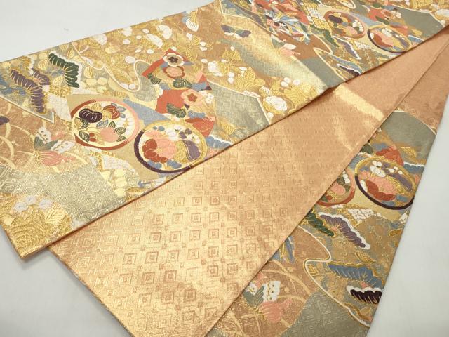平和屋着物◎佐賀錦　六通柄袋帯　唐織　地紙花蝶文　金糸　正絹　逸品　CABJ3616qe