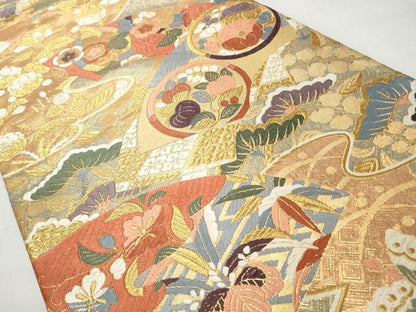 平和屋着物◎佐賀錦　六通柄袋帯　唐織　地紙花蝶文　金糸　正絹　逸品　CABJ3616qe