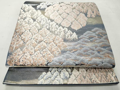 平和屋着物◎西陣　六通柄袋帯　唐織　樹林文　銀糸　証紙付き　正絹　逸品　CABJ3618qe
