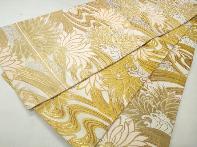 平和屋着物◎丸帯　唐織　立波更紗花文　金糸　正絹　逸品　CABJ3623qe