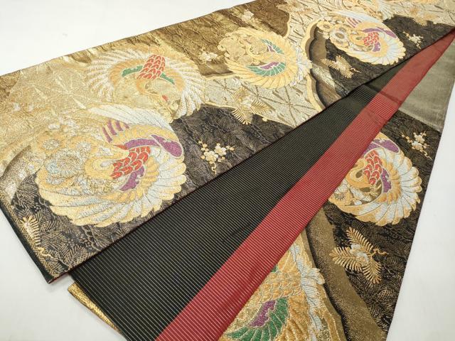 平和屋着物◎六通柄袋帯　飛鶴花文　金糸　正絹　逸品　CABJ3631qe
