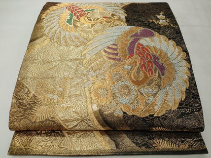 平和屋着物◎六通柄袋帯　飛鶴花文　金糸　正絹　逸品　CABJ3631qe