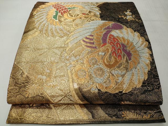 平和屋着物◎六通柄袋帯　飛鶴花文　金糸　正絹　逸品　CABJ3631qe