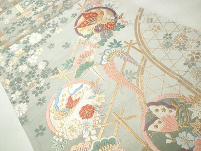 平和屋着物◎六通柄袋帯　唐織　花蝶丸文　金糸　正絹　逸品　CABJ3633qe